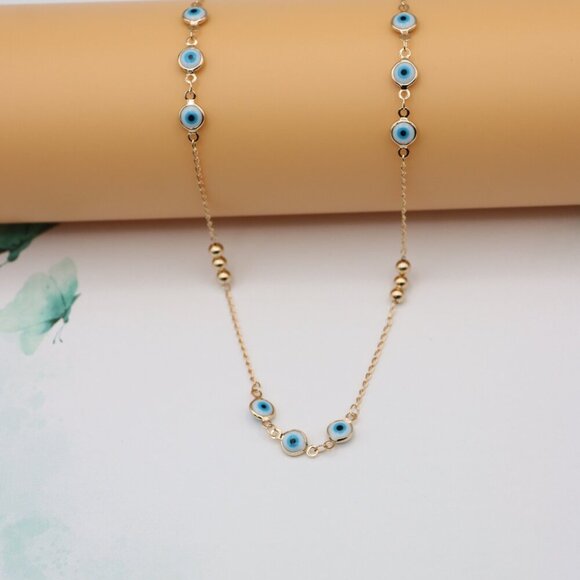 "Rose Gold Evil Eye Necklace with Chain, XPNL0119 - Picture 5 of 12